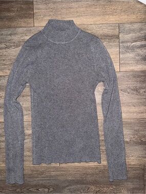 Grey Ribbed Turtleneck Sweater - Classic Women's Knit
